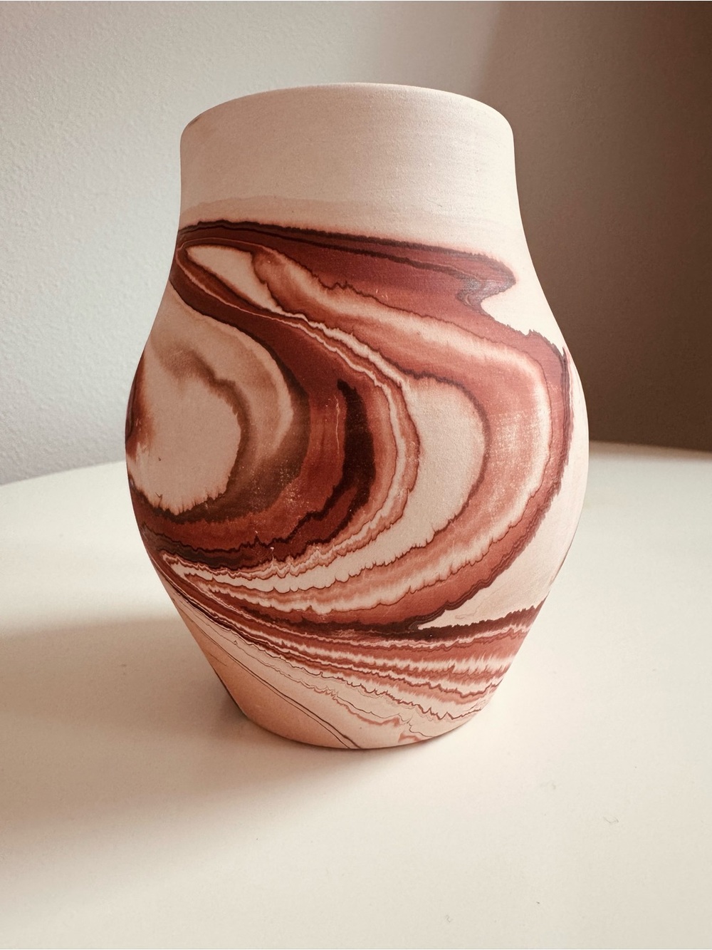 Nemadji Ceramic Vase in Earthy Marble Swirl - Brown and Cream
